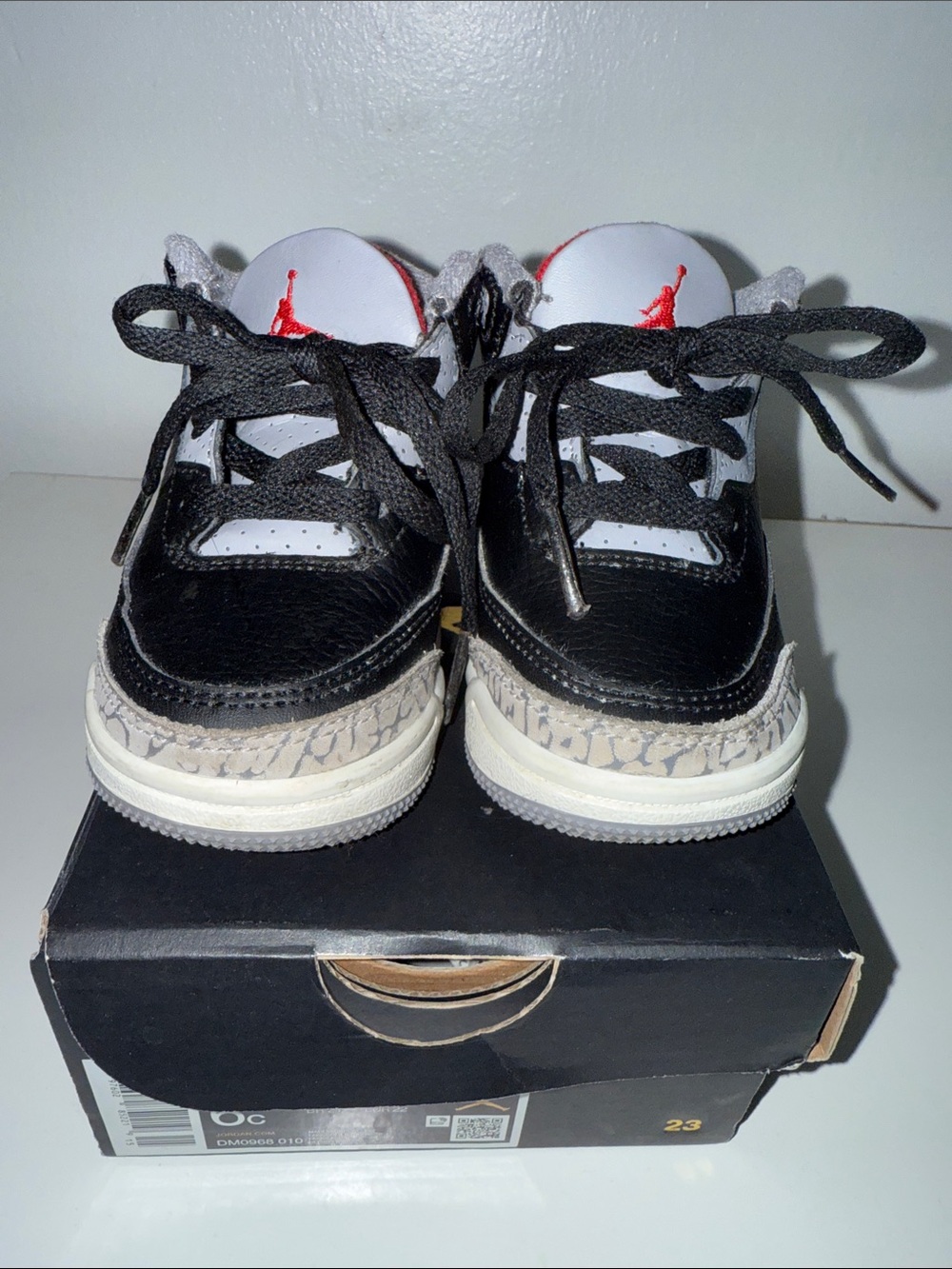 Jordan 3 Retro  Kids Black White Red Retro Elephant Print Sneakers